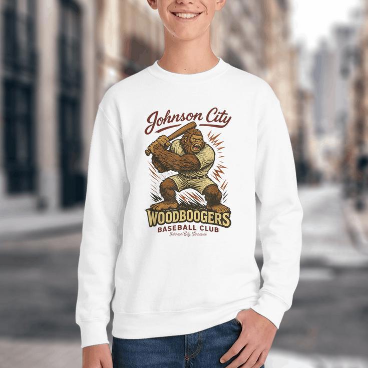 Johnson City Woodboogers Retro Baseball Club Youth Crewneck Sweatshirt Johnson City Woodboogers Retro Baseball Club Youth Crewneck Sweatshirt