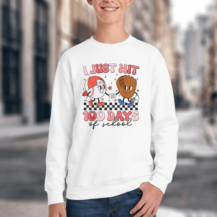 I Just Hit 100 Days Of School Baseball Boy Girl Teacher Youth Crewneck Sweatshirt
