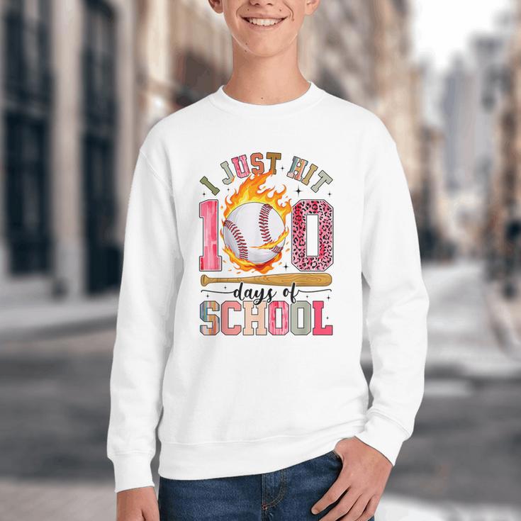 I Just Hit 100 Days Of School Baseball Lovers Fans Boys Kids Youth Crewneck Sweatshirt I Just Hit 100 Days Of School Baseball Lovers Fans Boys Kids Youth Crewneck Sweatshirt