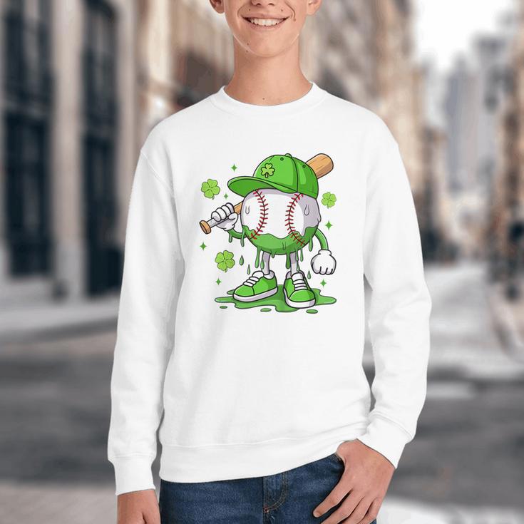 Kids Boys Happy St Patricks Day Kids Baseball Ice Cream Drip Youth Crewneck Sweatshirt