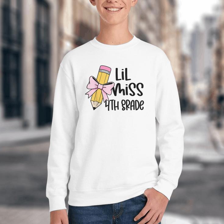 Lil Miss 4th Grade Coquette Bow Pencil Back To School Girls Youth Crewneck Sweatshirt