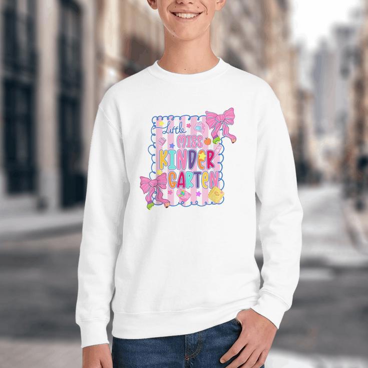 Little Miss Kindergarten Kids Girls Coquette Back To School Youth Crewneck Sweatshirt