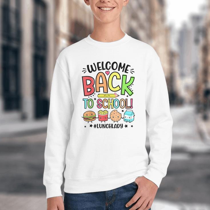 Lunch Lady Welcome Back To School 1st Day Of School Youth Crewneck Sweatshirt Lunch Lady Welcome Back To School 1st Day Of School Youth Crewneck Sweatshirt