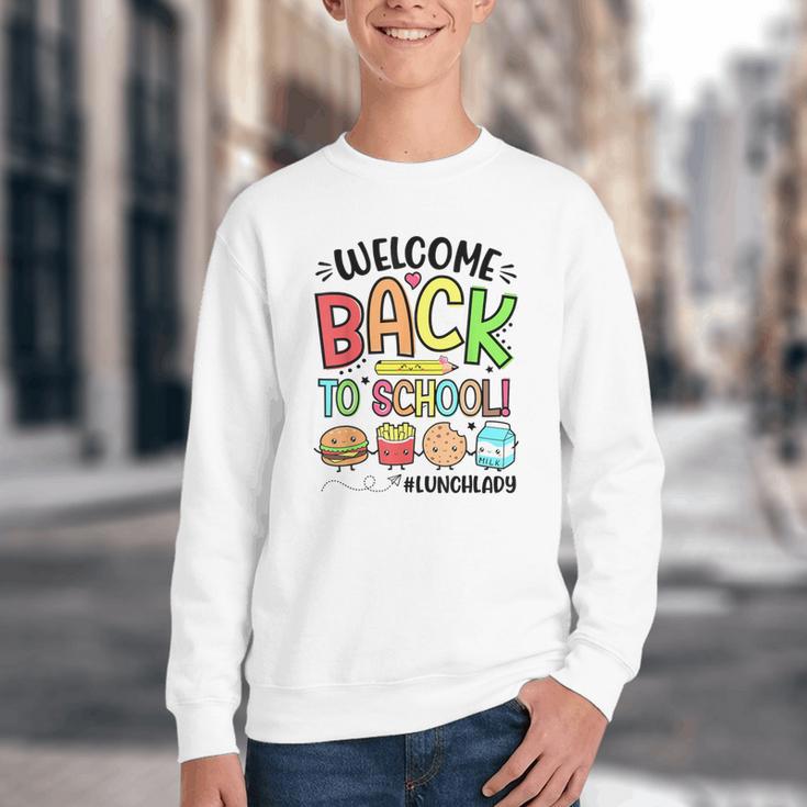 Lunch Lady Welcome Back To School First Day Of School Youth Crewneck Sweatshirt Lunch Lady Welcome Back To School First Day Of School Youth Crewneck Sweatshirt