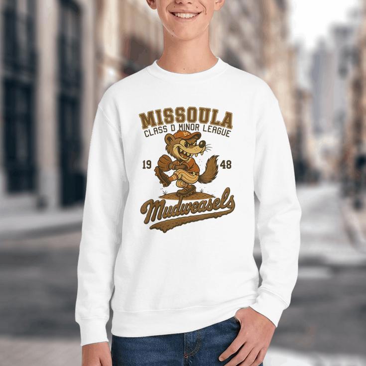 Missoula Mudweasels Retro Minor League Baseball Youth Crewneck Sweatshirt Missoula Mudweasels Retro Minor League Baseball Youth Crewneck Sweatshirt