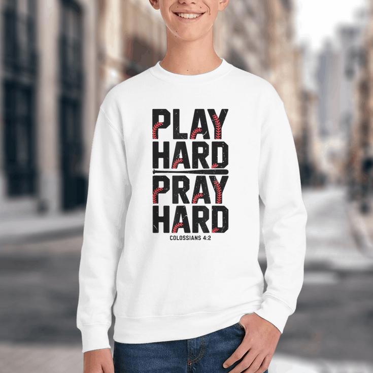 Play Hard Pray Hard Youth Boy Christian Baseball Jesus Youth Crewneck Sweatshirt Play Hard Pray Hard Youth Boy Christian Baseball Jesus Youth Crewneck Sweatshirt