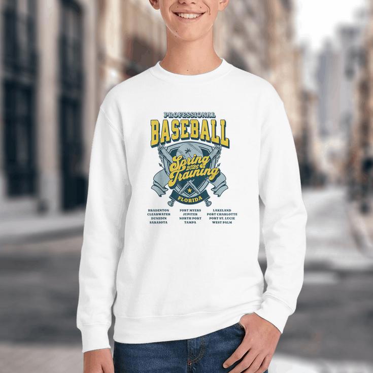 Professional Baseball Spring Training 2026 Florida Cities Youth Crewneck Sweatshirt Professional Baseball Spring Training 2026 Florida Cities Youth Crewneck Sweatshirt