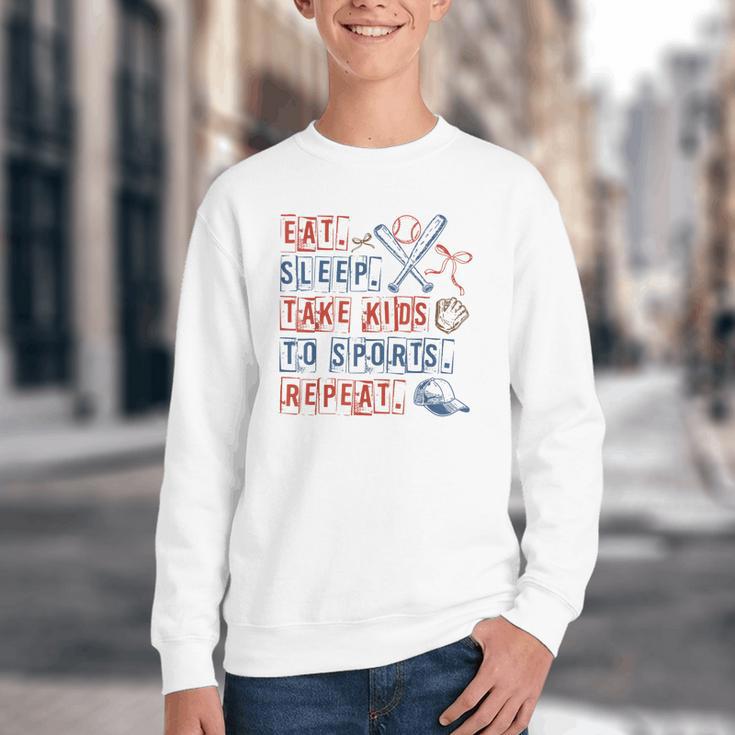 Retro Eat Sleep Take Kids To Sports Repeat Game Day Baseball Youth Crewneck Sweatshirt