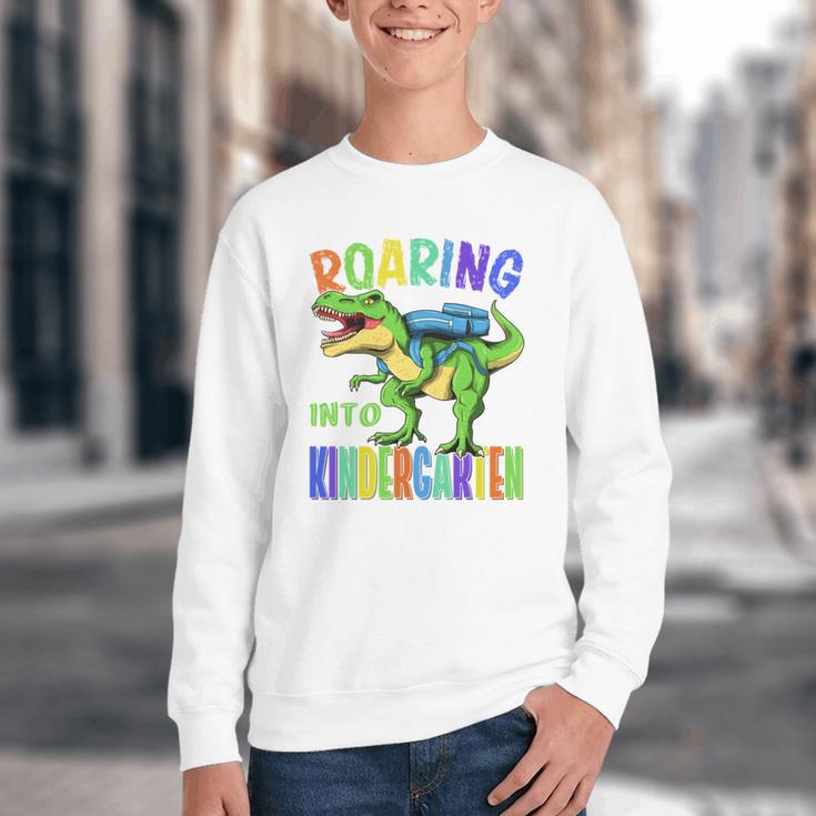 Roaring Into Kindergarten DinosaurRex Back To School Boys Performance Youth Crewneck Sweatshirt