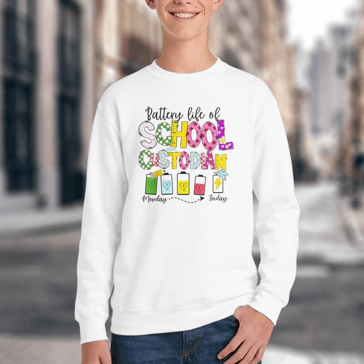 School Custodian Battery Life Back To School Janitor Youth Crewneck Sweatshirt