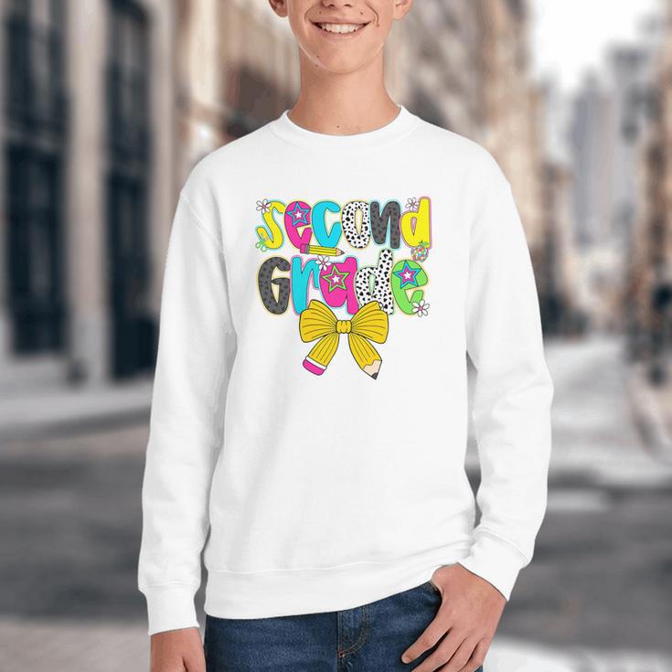 Second Grade Coquette Bow First Day Of School Back To School Performance Youth Crewneck Sweatshirt