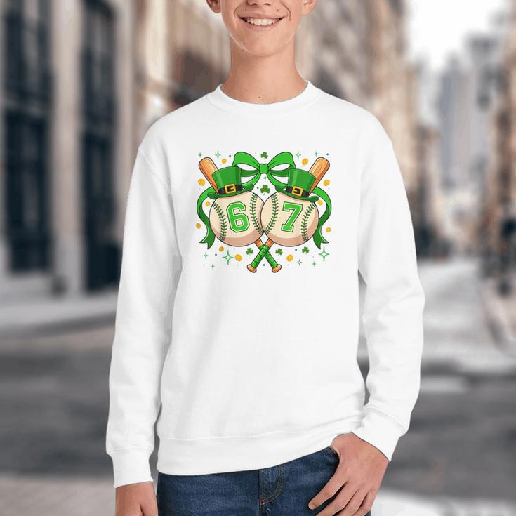 Six Seven 67 Meme Baseball Coquette Bow St Patrick's Day Youth Crewneck Sweatshirt