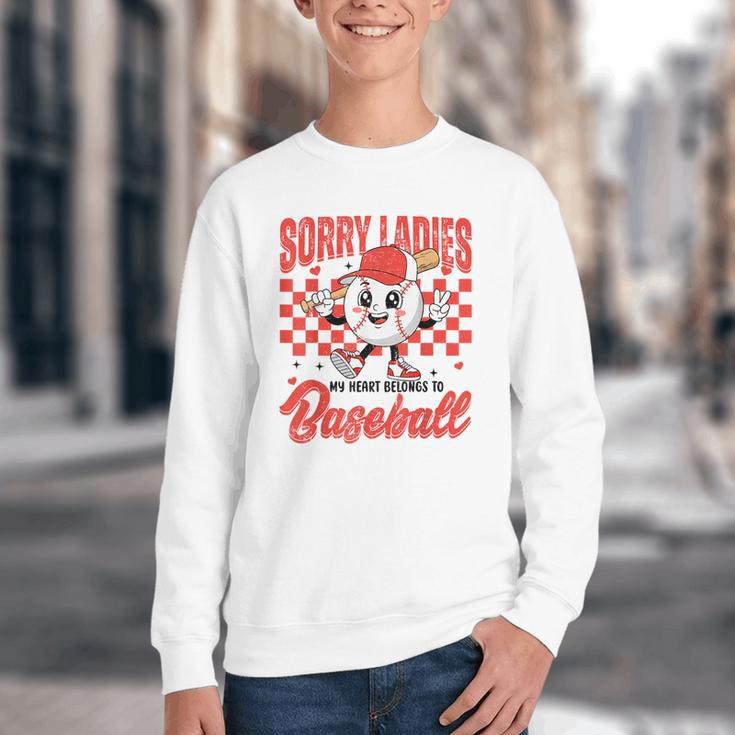 Sorry Ladies My Heart Belongs To Baseball Valentines Boys Youth Crewneck Sweatshirt