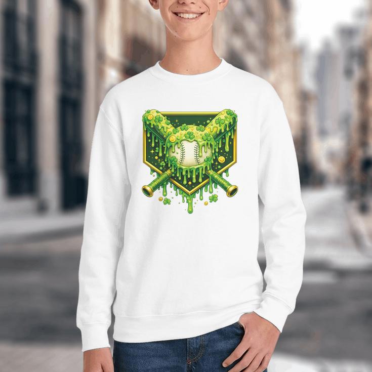 St Patrick's Day Baseball Boys Ice Cream Drip Youth Kids Premium Tri-Blend Youth Crewneck Sweatshirt