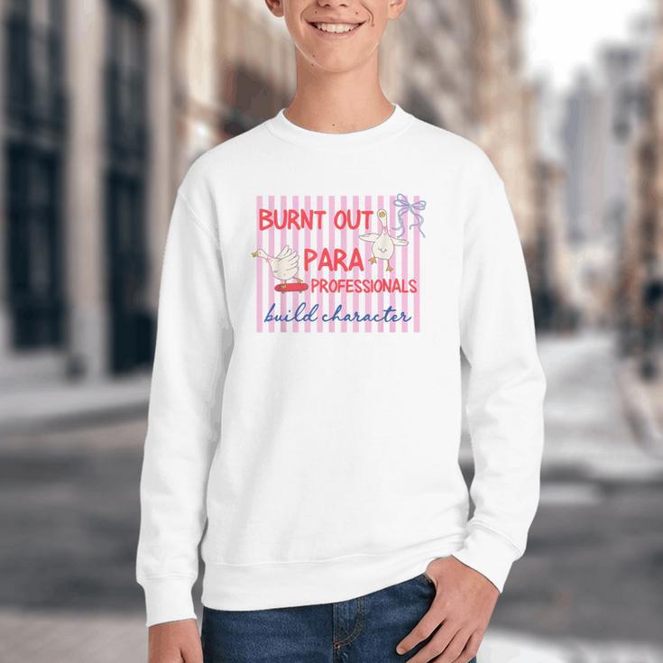 Striped Burnt Out Para Paraprofessional Back To School Youth Crewneck Sweatshirt Striped Burnt Out Para Paraprofessional Back To School Youth Crewneck Sweatshirt