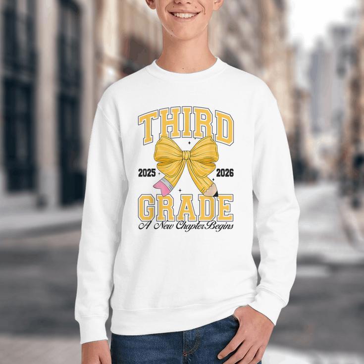 Third Grade Back To School First Day Pencil Bow 2025 Girls Youth Crewneck Sweatshirt
