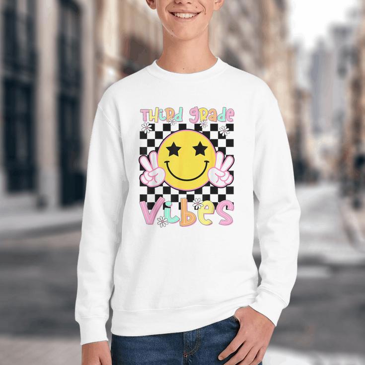 Third Grade Vibes Groovy Smile Face Back To School Girl Kid Youth Crewneck Sweatshirt Third Grade Vibes Groovy Smile Face Back To School Girl Kid Youth Crewneck Sweatshirt