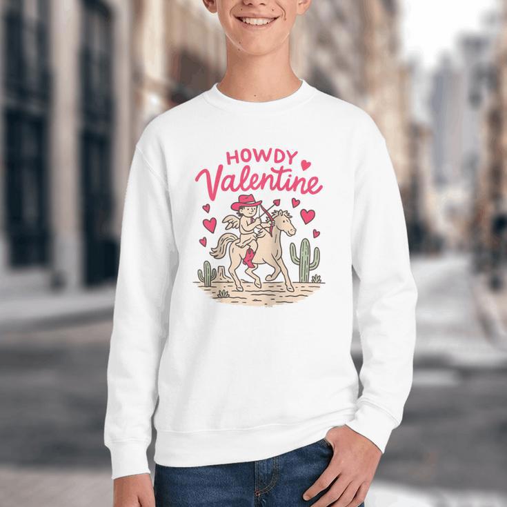 Valentine’s Day Western Life Cowboys Cupid Howdy Valentine Raglan Baseball Tee Youth Crewneck Sweatshirt