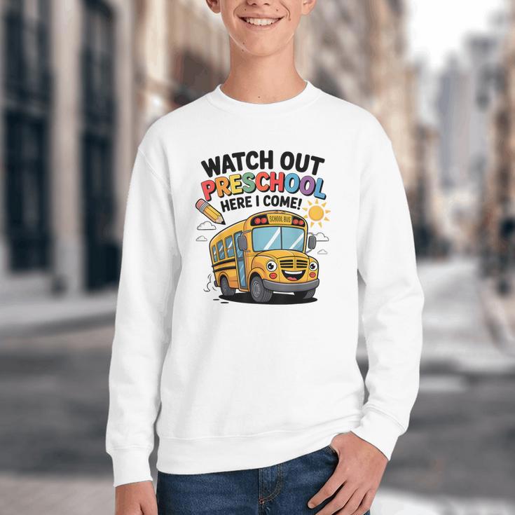 Watch Out Preschool Here I Come Preschool Back To School Youth Crewneck Sweatshirt Watch Out Preschool Here I Come Preschool Back To School Youth Crewneck Sweatshirt