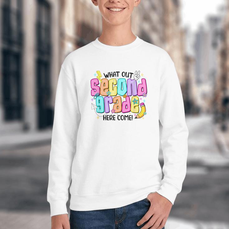 Watch Out Second Grade Here I Come 2nd Grade Back To School Youth Crewneck Sweatshirt