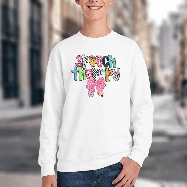 Women Speech Therapy Coquette Bow Pencil Back To School SLP Youth Crewneck Sweatshirt