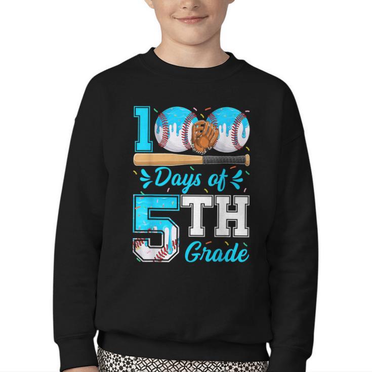 100 Days Of 5th Grade Baseball 100th Day Of School Boys Kids Youth Crewneck Sweatshirt