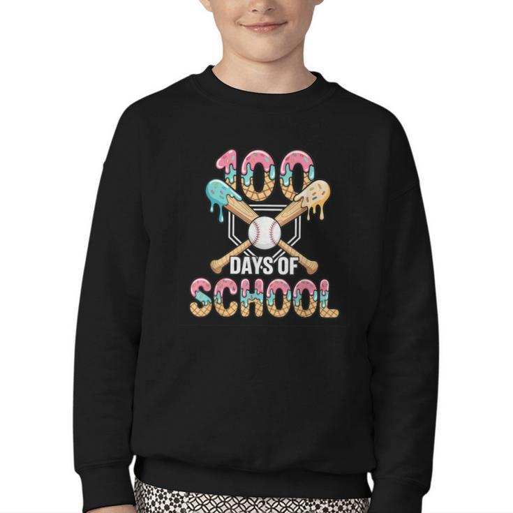 100 Days Of School Baseball 100th Day Of School Youth Crewneck Sweatshirt