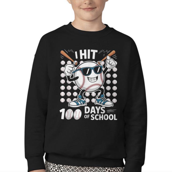 100 Days Of School Baseball Bat 100th Day Of School Youth Crewneck Sweatshirt