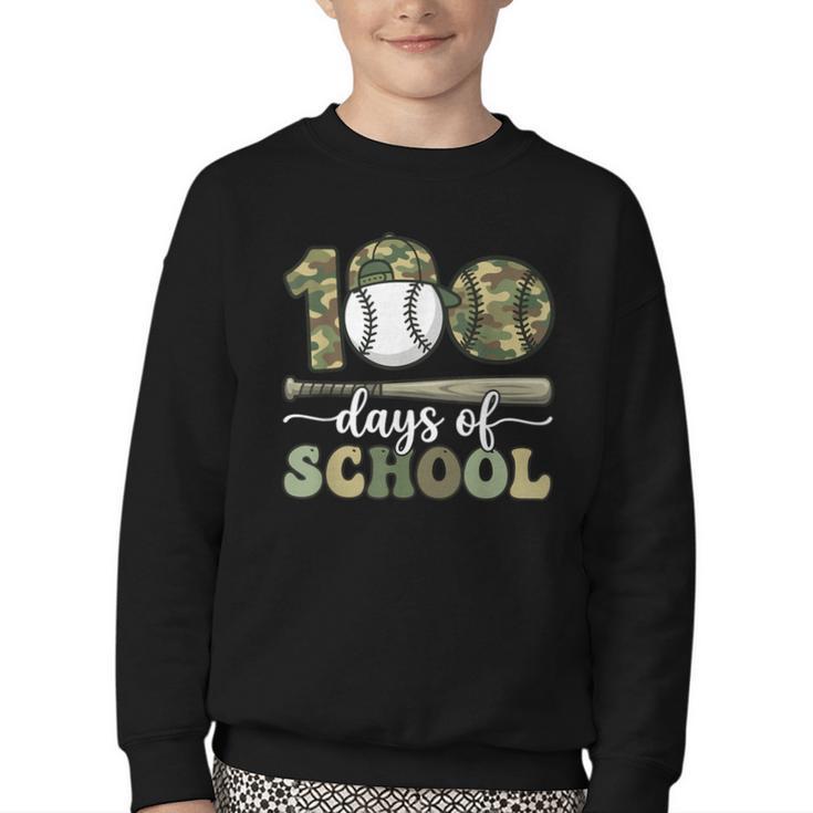 100 Days Of School Baseball Camo Art For Boys Kids Students Youth Crewneck Sweatshirt