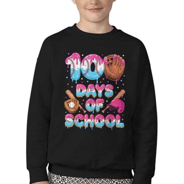 100 Days Of School Baseball Donut Dripping Teacher Boys Kids Youth Crewneck Sweatshirt