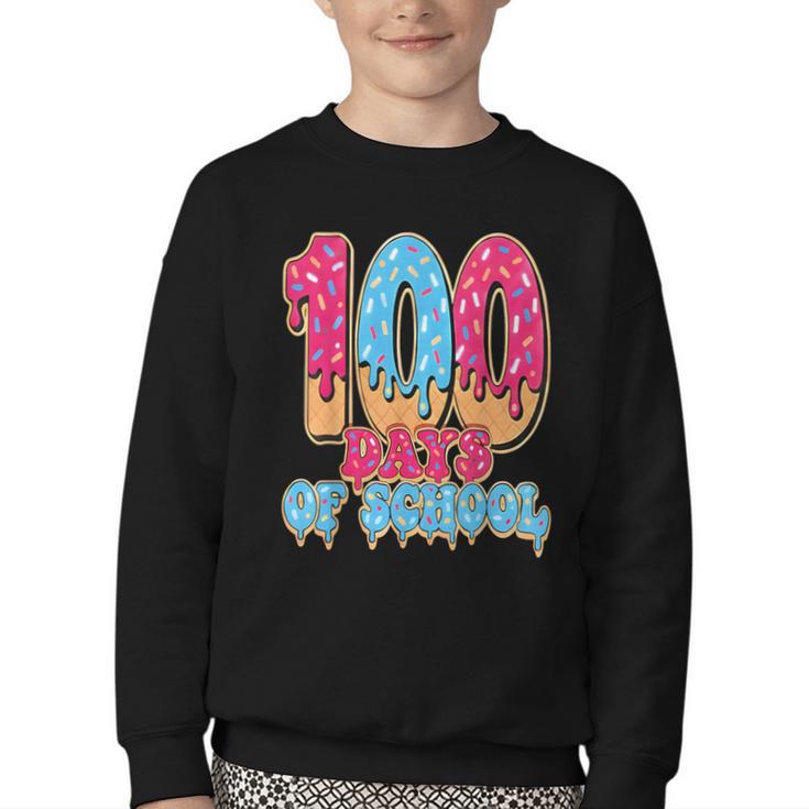 100 Days Of School Baseball Drip 100th Day Of School Youth Crewneck Sweatshirt