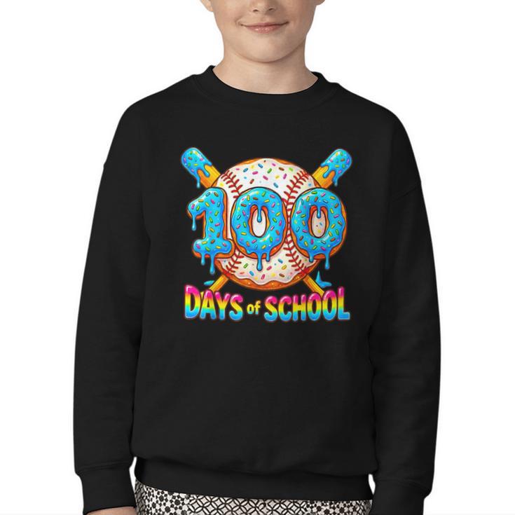 100 Days Of School Baseball Drip Boys 100th Day Of School Youth Crewneck Sweatshirt