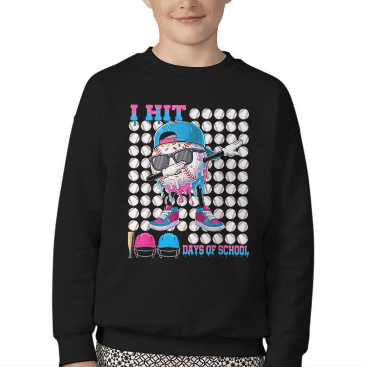 100 Days Of School Baseball Drip Boys Kids 100th Day School Youth Crewneck Sweatshirt