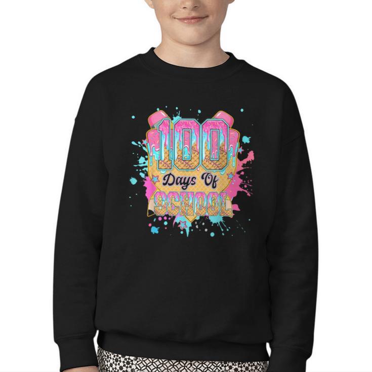100 Days Of School Baseball Drip Boys Kids 100th Day Youth Crewneck Sweatshirt