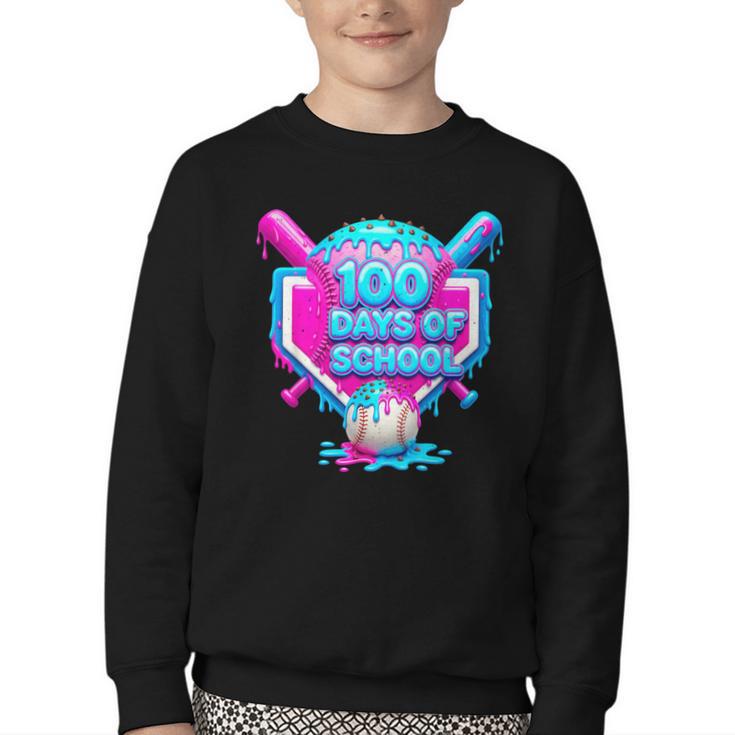 100 Days Of School Baseball Drip 100 Days For Boys And Kids Youth Crewneck Sweatshirt