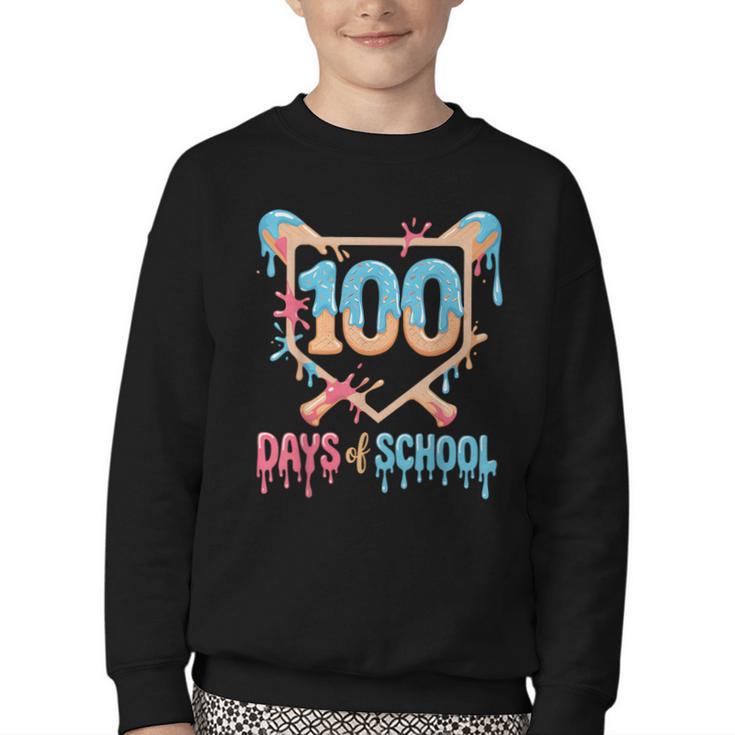 100 Days Of School Baseball Drip 100 Days Of School Youth Crewneck Sweatshirt