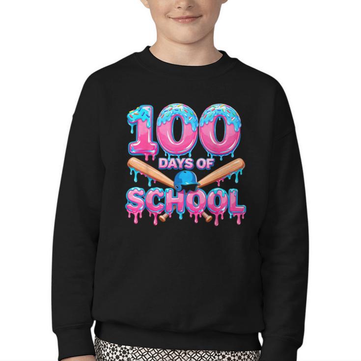 100 Days Of School Baseball Dripping Ice Cream 100th Day Youth Crewneck Sweatshirt