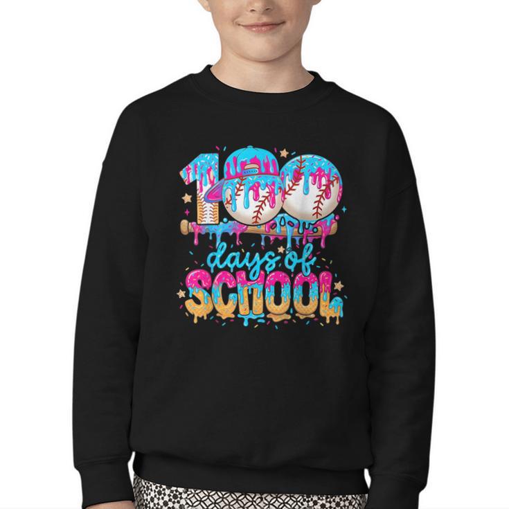 100 Days Of School Baseball Ice Cream For Boy Girl Kids Youth Crewneck Sweatshirt
