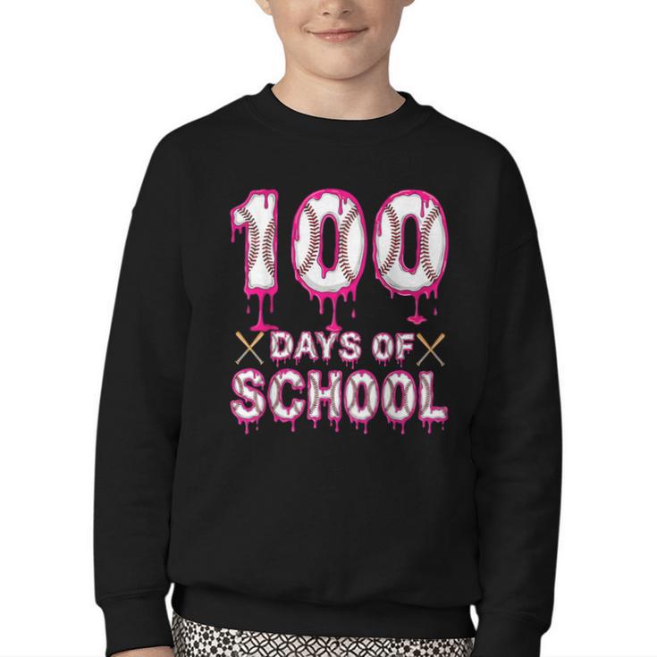 100 Days Of School Baseball Ice Cream Drip 100th Day Boys Youth Crewneck Sweatshirt