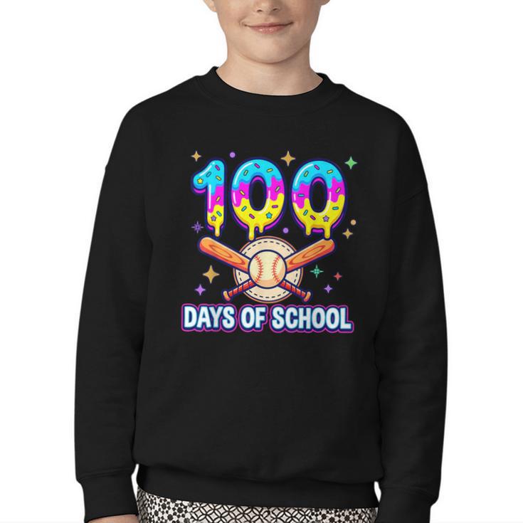 100 Days Of School Baseball Ice Cream Drip Kids Boys Teacher Youth Crewneck Sweatshirt