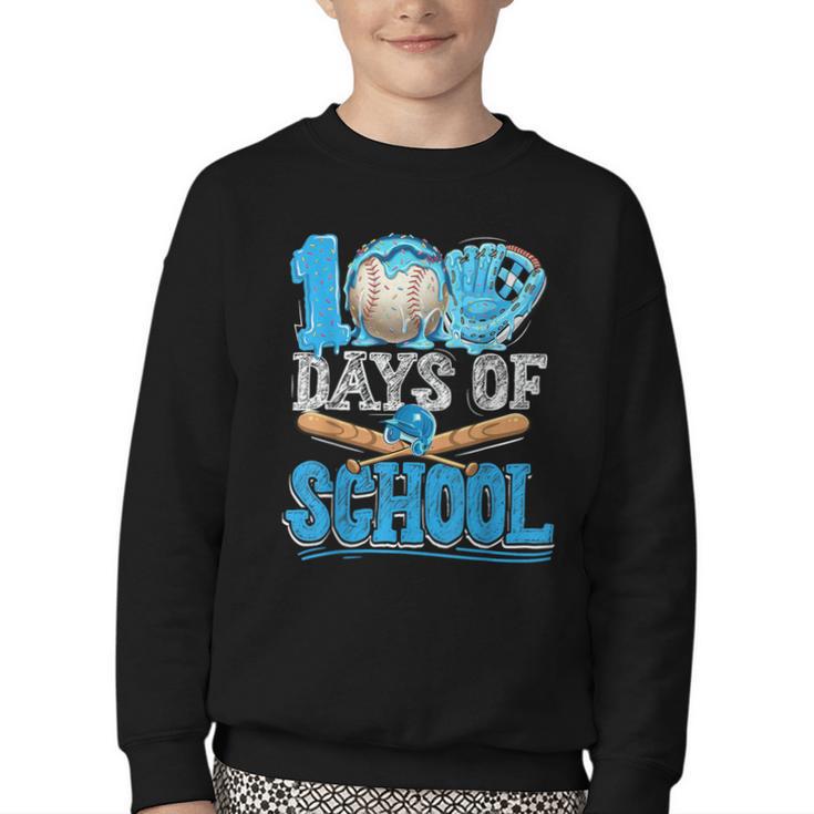100 Days Of School Baseball Ice Cream Drip Student Kids Boys Youth Crewneck Sweatshirt