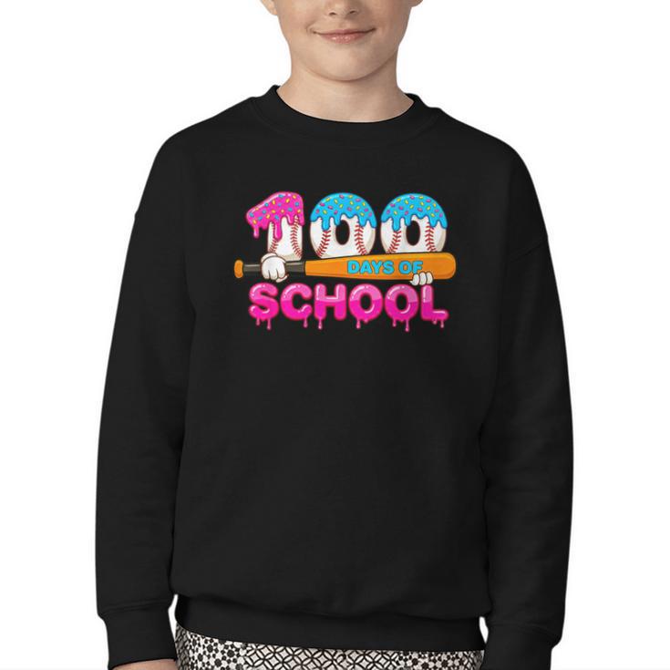 100 Days Of School Baseball Ice Cream Drip For Teacher Kid Youth Crewneck Sweatshirt