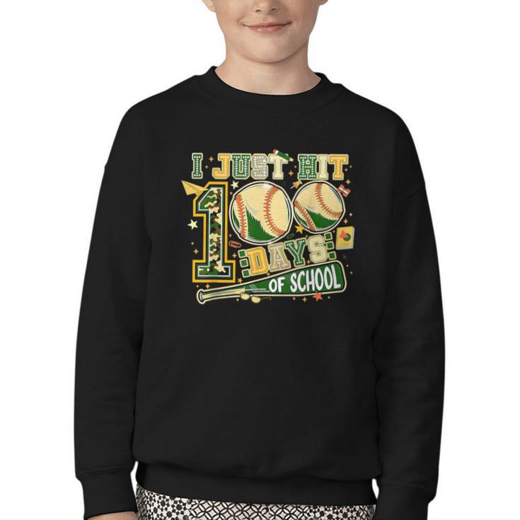 100 Days Of School Baseball I Just Hit 100 Days Boy COUNSELO Youth Crewneck Sweatshirt