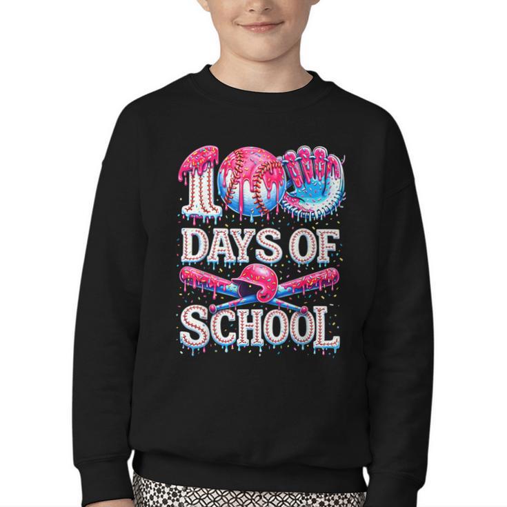 100 Days Of School Baseball Lover Donut Drip Boy Girl Youth Crewneck Sweatshirt