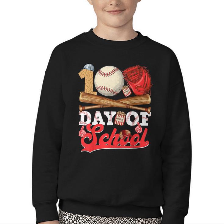 100 Days Of School Baseball Player Sports Game Teacher Kid Youth Crewneck Sweatshirt