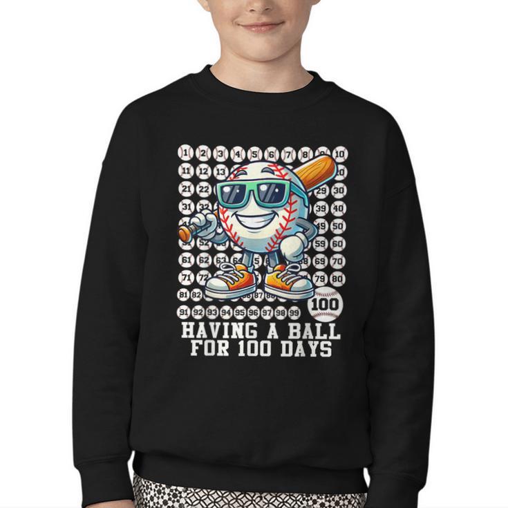 100 Days Of School Boys Baseball 100th Day Of School Kids Youth Crewneck Sweatshirt