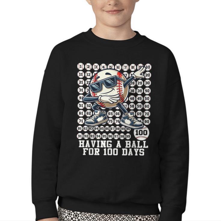 100 Days Of School Boys Dabbing Baseball 100th Day Of School Youth Crewneck Sweatshirt