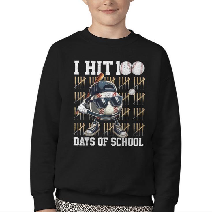 100 Days Of School Boys Kids 100th Day Balls Baseball Kids Youth Crewneck Sweatshirt