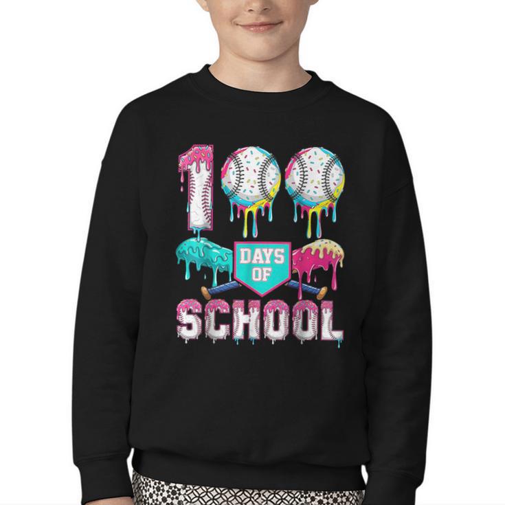 100 Days Of School Boys Kids 100th Day Of School Baseball Youth Crewneck Sweatshirt