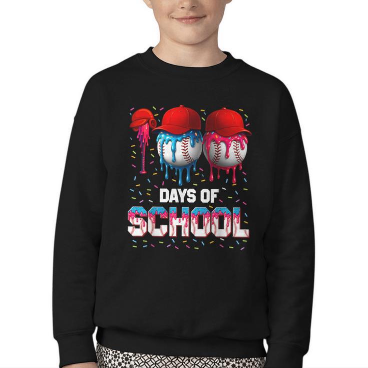 100 Days Of School Dripping Baseball 100th Day Teacher Boy Youth Crewneck Sweatshirt